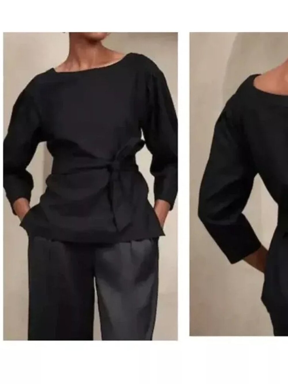 Banana Republic Linen Blend Boatneck Tie-Waist Tunic Blouse